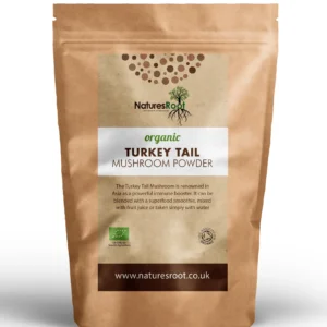 Dried organic turkey tail mushrooms in sealed , resealable bag